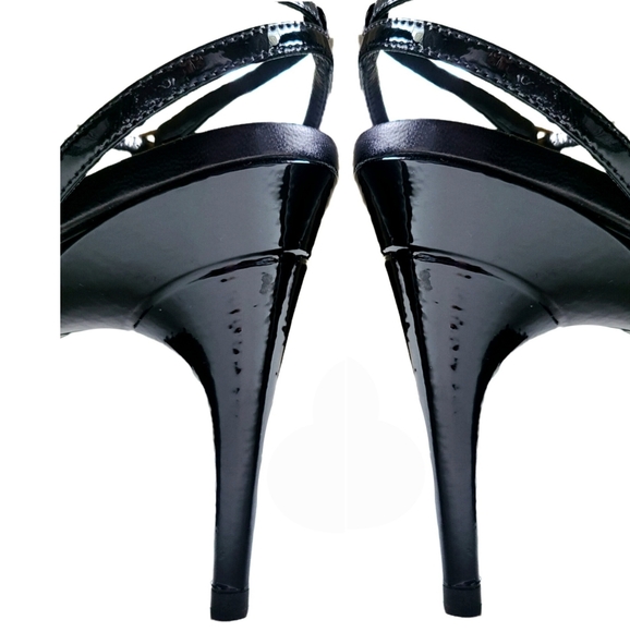 Yves SAINT LAURENT vtg *RARE* Platform Patent & Leather Ankle Strap Peep 36.5 - Picture 9 of 15